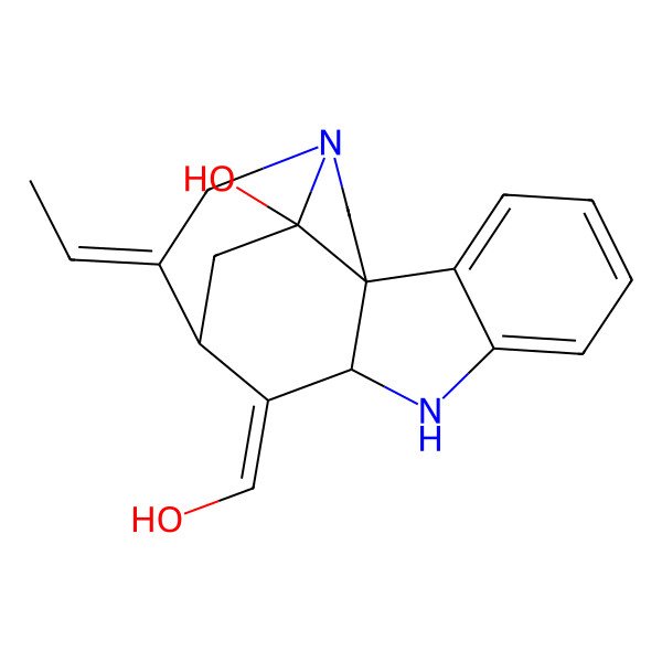 2D Structure of (1S,9S,10E,11S,12E,17R)-12-ethylidene-10-(hydroxymethylidene)-8,14-diazapentacyclo[9.5.2.01,9.02,7.014,17]octadeca-2,4,6-trien-17-ol