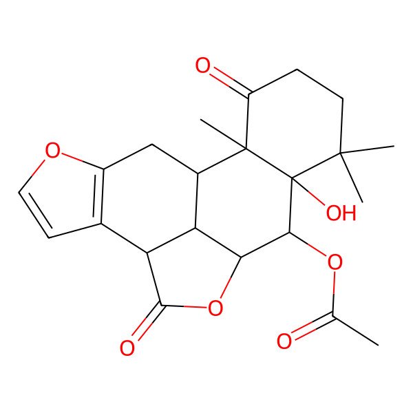 2D Structure of (13-Hydroxy-14,14,18-trimethyl-9,17-dioxo-4,10-dioxapentacyclo[9.7.1.03,7.08,19.013,18]nonadeca-3(7),5-dien-12-yl) acetate