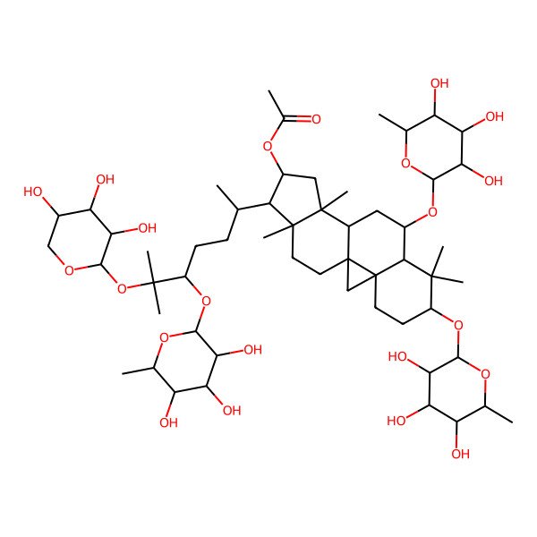 2D Structure of [7,7,12,16-Tetramethyl-15-[6-methyl-5-(3,4,5-trihydroxy-6-methyloxan-2-yl)oxy-6-(3,4,5-trihydroxyoxan-2-yl)oxyheptan-2-yl]-6,9-bis[(3,4,5-trihydroxy-6-methyloxan-2-yl)oxy]-14-pentacyclo[9.7.0.01,3.03,8.012,16]octadecanyl] acetate