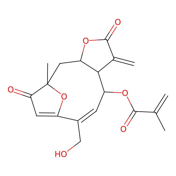 2D Structure of [(1R,3S,7R,8S,9Z)-10-(hydroxymethyl)-1-methyl-6-methylidene-5,13-dioxo-4,14-dioxatricyclo[9.2.1.03,7]tetradeca-9,11-dien-8-yl] 2-methylprop-2-enoate