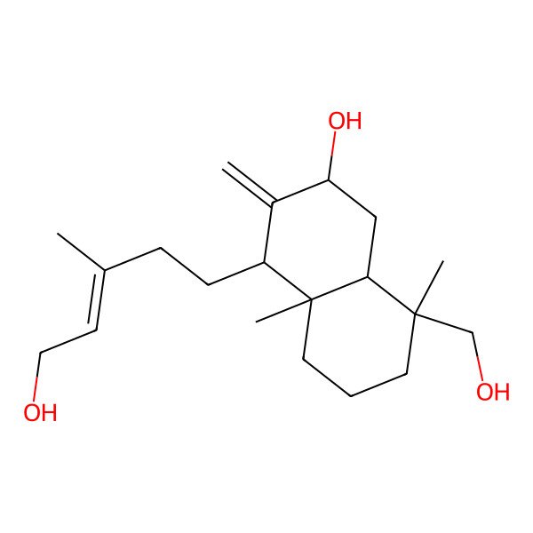 2D Structure of 8-(hydroxymethyl)-4-(5-hydroxy-3-methylpent-3-enyl)-4a,8-dimethyl-3-methylidene-2,4,5,6,7,8a-hexahydro-1H-naphthalen-2-ol