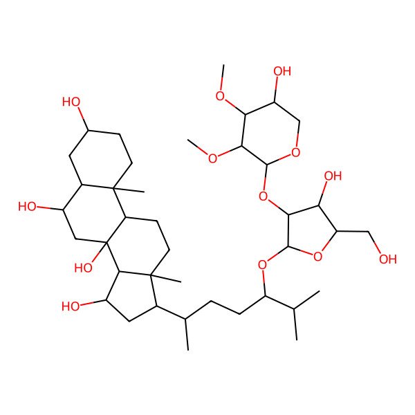2D Structure of (3S,5S,6S,8S,9R,10S,13R,14S,15R,17R)-17-[(2R,5S)-5-[(2R,3R,4R,5S)-4-hydroxy-3-[(2S,3R,4S,5R)-5-hydroxy-3,4-dimethoxyoxan-2-yl]oxy-5-(hydroxymethyl)oxolan-2-yl]oxy-6-methylheptan-2-yl]-10,13-dimethyl-1,2,3,4,5,6,7,9,11,12,14,15,16,17-tetradecahydrocyclopenta[a]phenanthrene-3,6,8,15-tetrol