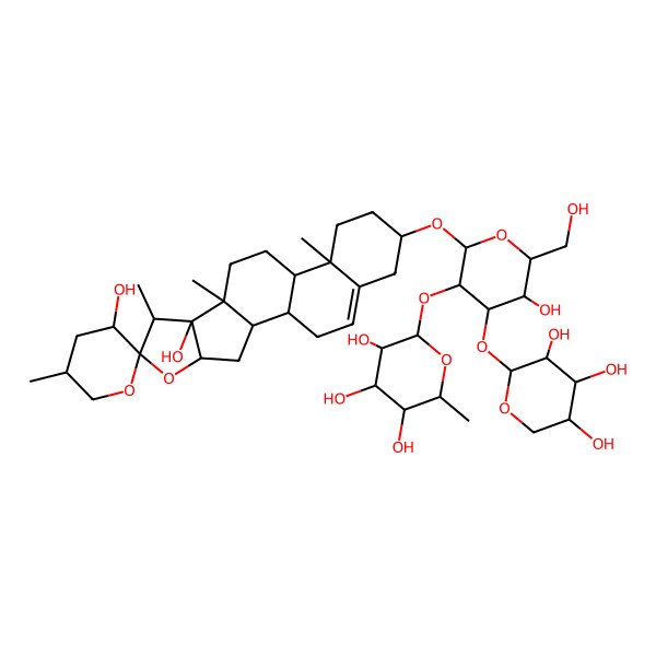2D Structure of 2-[2-(3',8-Dihydroxy-5',7,9,13-tetramethylspiro[5-oxapentacyclo[10.8.0.02,9.04,8.013,18]icos-18-ene-6,2'-oxane]-16-yl)oxy-5-hydroxy-6-(hydroxymethyl)-4-(3,4,5-trihydroxyoxan-2-yl)oxyoxan-3-yl]oxy-6-methyloxane-3,4,5-triol