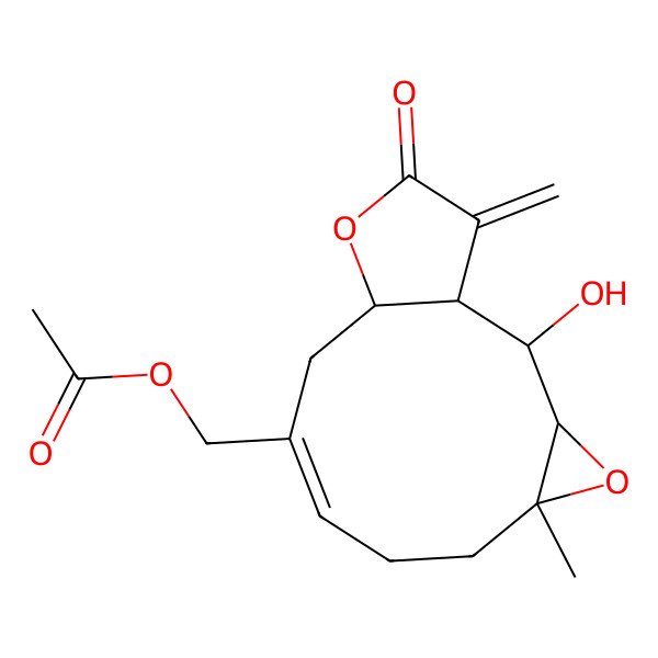 2D Structure of [(1S,2S,3S,5S,8Z,11S)-2-hydroxy-5-methyl-14-methylidene-13-oxo-4,12-dioxatricyclo[9.3.0.03,5]tetradec-8-en-9-yl]methyl acetate