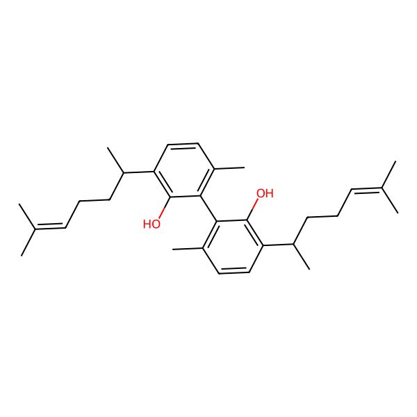 2D Structure of 2-[2-hydroxy-6-methyl-3-[(2S)-6-methylhept-5-en-2-yl]phenyl]-3-methyl-6-[(2S)-6-methylhept-5-en-2-yl]phenol