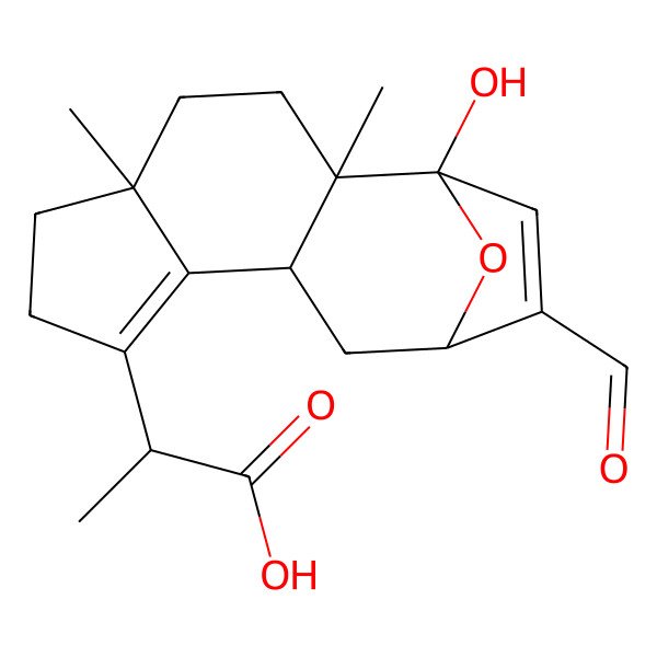 2D Structure of (2R)-2-[(1R,2R,5R,10R,12R)-13-formyl-1-hydroxy-2,5-dimethyl-15-oxatetracyclo[10.2.1.02,10.05,9]pentadeca-8,13-dien-8-yl]propanoic acid