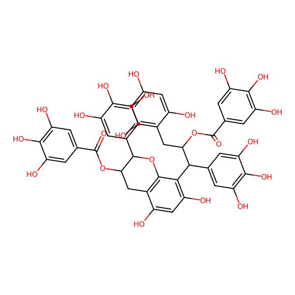 2D Structure of 2-(5,7-Dihydroxy-2-(3,4,5-trihydroxyphenyl)-3-(3,4,5-trihydroxyphenylcarbonyloxy)chroman-8-yl)-2-(3,4,5-trihydroxyphenyl)-1-((2,4,6-trihydroxyphenyl)methyl)ethyl 3,4,5-trihydroxybenzoate