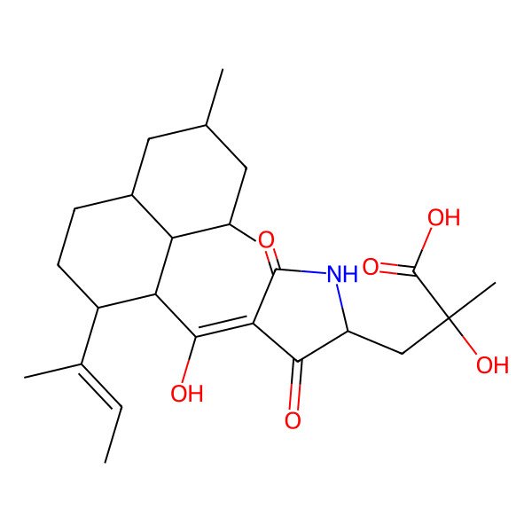 2D Structure of (2R)-3-[(2R,4Z)-4-[[(1S,2R,4aR,6R,8S,8aR)-2-[(E)-but-2-en-2-yl]-6,8-dimethyl-1,2,3,4,4a,5,6,7,8,8a-decahydronaphthalen-1-yl]-hydroxymethylidene]-3,5-dioxopyrrolidin-2-yl]-2-hydroxy-2-methylpropanoic acid