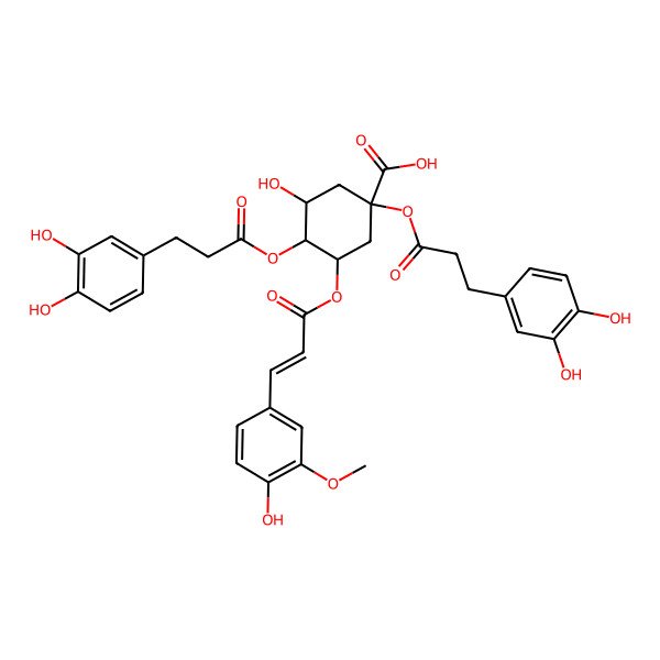 2D Structure of 1,4-Bis[3-(3,4-dihydroxyphenyl)propanoyloxy]-3-hydroxy-5-[3-(4-hydroxy-3-methoxyphenyl)prop-2-enoyloxy]cyclohexane-1-carboxylic acid