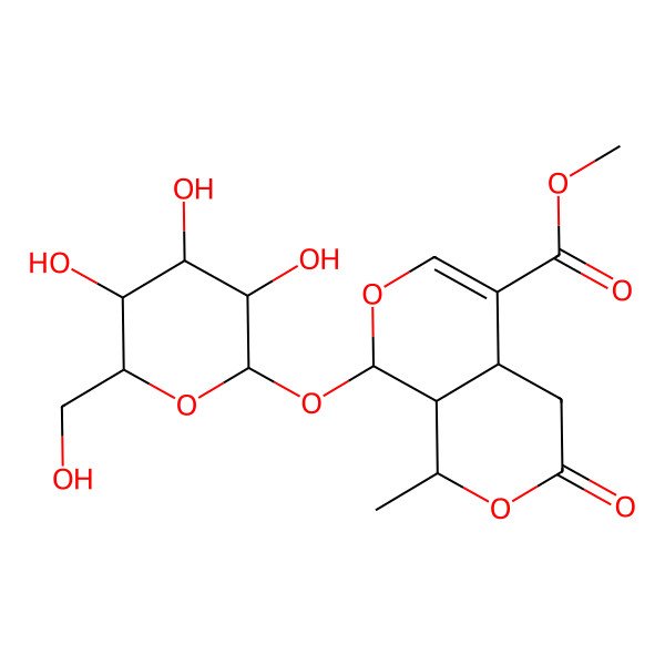 2D Structure of methyl (1R,4aS,8S,8aS)-1-methyl-3-oxo-8-[(2S,3R,4S,5S,6R)-3,4,5-trihydroxy-6-(hydroxymethyl)oxan-2-yl]oxy-4,4a,8,8a-tetrahydro-1H-pyrano[3,4-c]pyran-5-carboxylate