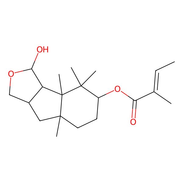 2D Structure of [(1S,3aR,4aR,7S,8aS,8bR)-1-hydroxy-4a,8,8,8a-tetramethyl-1,3,3a,4,5,6,7,8b-octahydroindeno[1,2-c]furan-7-yl] (E)-2-methylbut-2-enoate