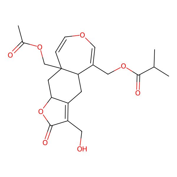 2D Structure of [(4aR,9aR,10aS)-9a-(acetyloxymethyl)-3-(hydroxymethyl)-2-oxo-4,4a,10,10a-tetrahydrofuro[3,2-h][3]benzoxepin-5-yl]methyl 2-methylpropanoate