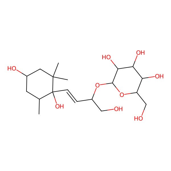 2D Structure of 2-[4-(1,4-Dihydroxy-2,2,6-trimethylcyclohexyl)-1-hydroxybut-3-en-2-yl]oxy-6-(hydroxymethyl)oxane-3,4,5-triol
