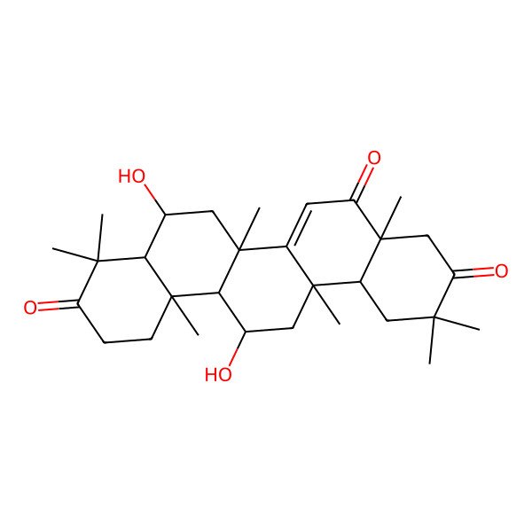 2D Structure of (4aS,6aR,6bR,8S,8aR,12aR,13R,14aS,14bS)-8,13-dihydroxy-2,2,4a,6b,9,9,12a,14a-octamethyl-4,6a,7,8,8a,11,12,13,14,14b-decahydro-1H-picene-3,5,10-trione