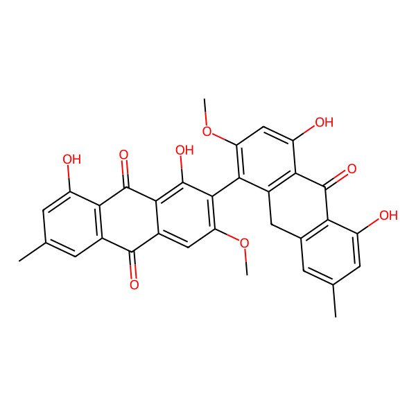 2D Structure of 2-(4,5-dihydroxy-2-methoxy-7-methyl-10-oxo-9H-anthracen-1-yl)-1,8-dihydroxy-3-methoxy-6-methylanthracene-9,10-dione