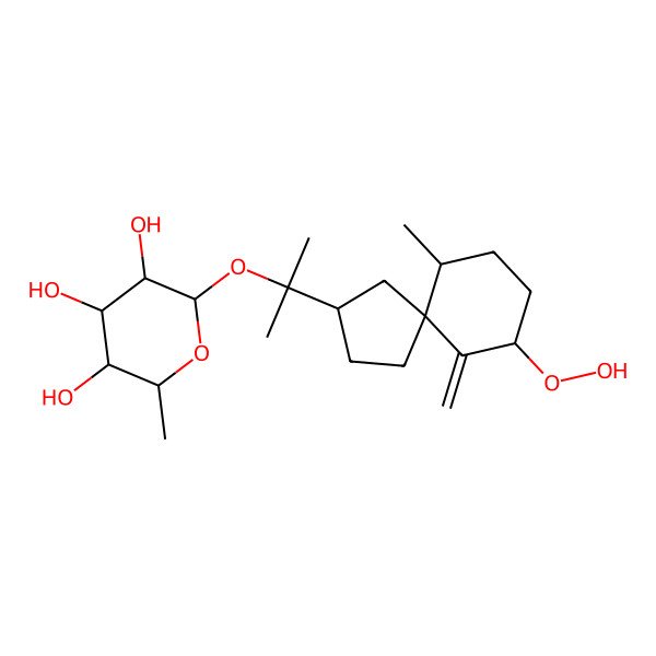2D Structure of (2S,3R,4S,5R,6R)-2-[2-[(3R,5R,6R,9R)-9-hydroperoxy-6-methyl-10-methylidenespiro[4.5]decan-3-yl]propan-2-yloxy]-6-methyloxane-3,4,5-triol