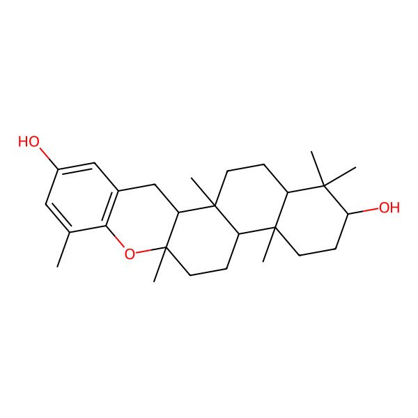 2D Structure of (2S,11R,20R)-1,8,11,15,19,19-hexamethyl-10-oxapentacyclo[12.8.0.02,11.04,9.015,20]docosa-4(9),5,7-triene-6,18-diol