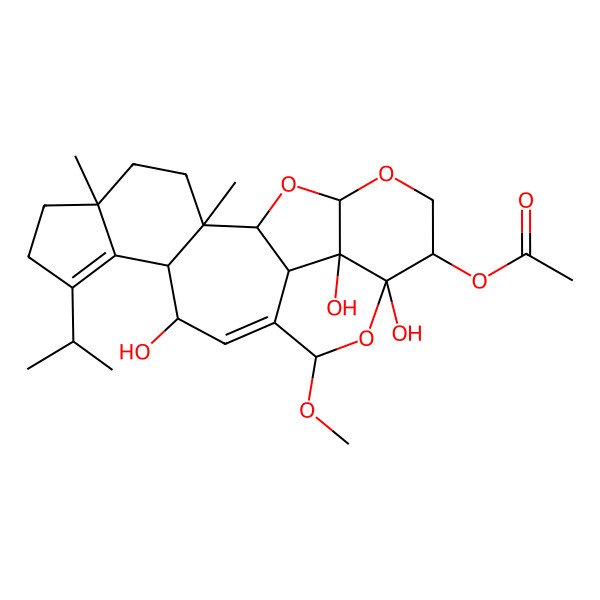 2D Structure of [(1S,2R,5R,10R,11R,14R,16S,17R,20S,21S,22R)-11,16,21-trihydroxy-14-methoxy-2,5-dimethyl-8-propan-2-yl-15,19,23-trioxahexacyclo[18.2.1.02,10.05,9.013,22.016,21]tricosa-8,12-dien-17-yl] acetate
