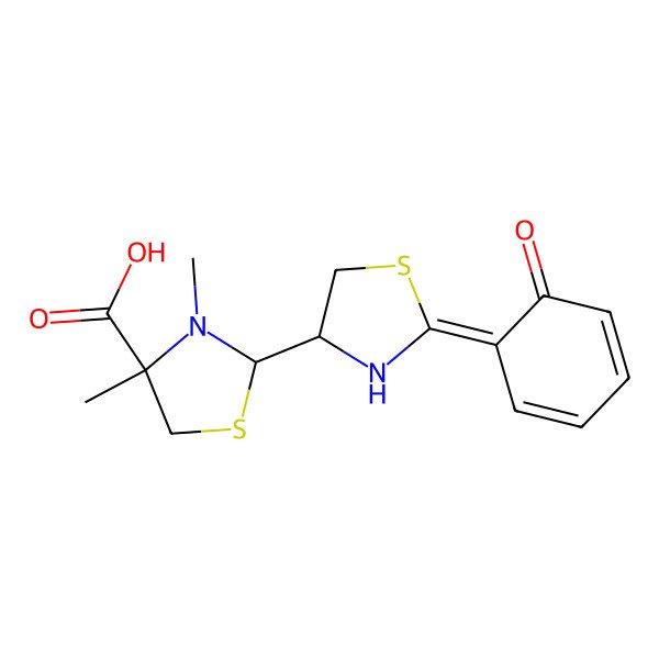 2D Structure of (2S)-3,4-dimethyl-2-[(2E)-2-(6-oxocyclohexa-2,4-dien-1-ylidene)-1,3-thiazolidin-4-yl]-1,3-thiazolidine-4-carboxylic acid