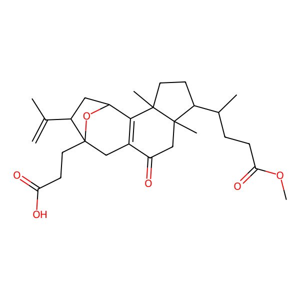 2D Structure of 3-[6-(5-Methoxy-5-oxopentan-2-yl)-3,7-dimethyl-9-oxo-13-prop-1-en-2-yl-15-oxatetracyclo[10.2.1.02,10.03,7]pentadec-2(10)-en-12-yl]propanoic acid