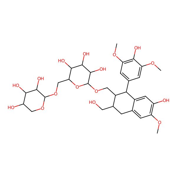 2D Structure of (2R,3R,4S,5S,6R)-2-[[(1S,2R,3R)-7-hydroxy-1-(4-hydroxy-3,5-dimethoxyphenyl)-3-(hydroxymethyl)-6-methoxy-1,2,3,4-tetrahydronaphthalen-2-yl]methoxy]-6-[[(2S,3R,4S,5R)-3,4,5-trihydroxyoxan-2-yl]oxymethyl]oxane-3,4,5-triol