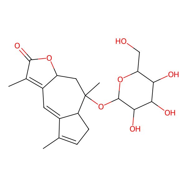 2D Structure of 1,5,8-Trimethyl-5-[3,4,5-trihydroxy-6-(hydroxymethyl)oxan-2-yl]oxy-3a,4,5a,6-tetrahydroazuleno[6,5-b]furan-2-one