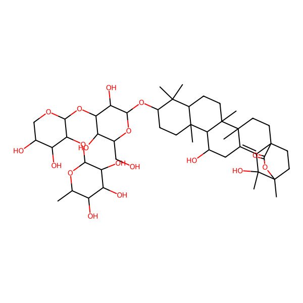 2D Structure of 10-[4-[4,5-Dihydroxy-3-(3,4,5-trihydroxy-6-methyloxan-2-yl)oxyoxan-2-yl]oxy-3,5-dihydroxy-6-(hydroxymethyl)oxan-2-yl]oxy-15,19-dihydroxy-4,5,9,9,13,19,20-heptamethyl-21-oxahexacyclo[18.2.2.01,18.04,17.05,14.08,13]tetracos-17-en-22-one