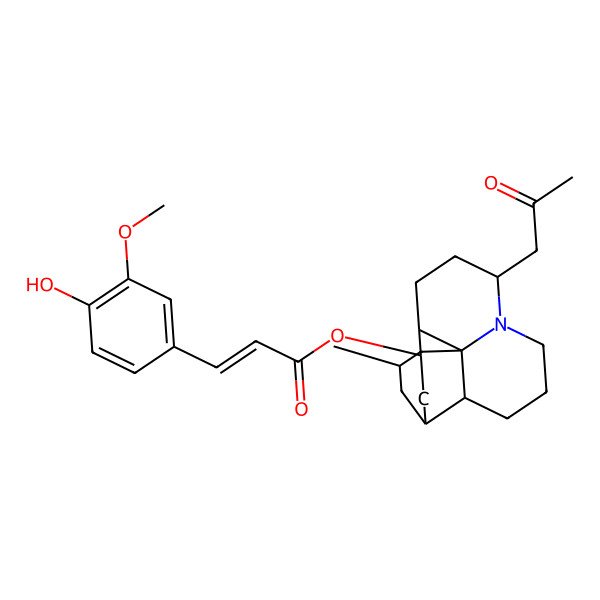 2D Structure of [(1S,2R,7R,10S,11R,13R,15S)-15-methyl-7-(2-oxopropyl)-6-azatetracyclo[8.6.0.01,6.02,13]hexadecan-11-yl] (E)-3-(4-hydroxy-3-methoxyphenyl)prop-2-enoate
