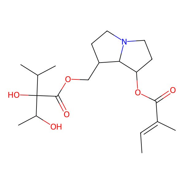 2D Structure of [(1S,7R,8S)-7-[(Z)-2-methylbut-2-enoyl]oxy-2,3,5,6,7,8-hexahydro-1H-pyrrolizin-1-yl]methyl (2S)-2-hydroxy-2-[(1S)-1-hydroxyethyl]-3-methylbutanoate