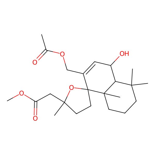 2D Structure of methyl 2-[(2'R,4aR,5R,8R,8aR)-7-(acetyloxymethyl)-5-hydroxy-2',4,4,8a-tetramethylspiro[2,3,4a,5-tetrahydro-1H-naphthalene-8,5'-oxolane]-2'-yl]acetate
