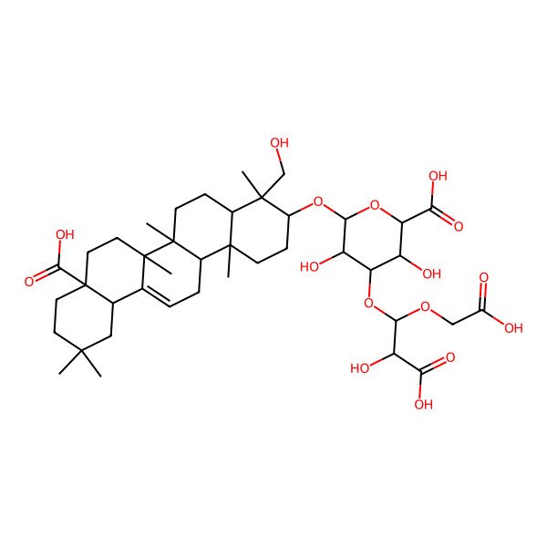2D Structure of beta-D-Glucopyranosiduronic acid,(3beta,4alpha)-17-carboxy-23-hydroxy-28-norolean-12-en-3-yl 3-O-((1S,2S)-2-carboxy-1-(carboxymethoxy)-2-hydroxyethyl)- 2D Structure of beta-D-Glucopyranosiduronic acid,(3beta,4alpha)-17-carboxy-23-hydroxy-28-norolean-12-en-3-yl 3-O-((1S,2S)-2-carboxy-1-(carboxymethoxy)-2-hydroxyethyl)-