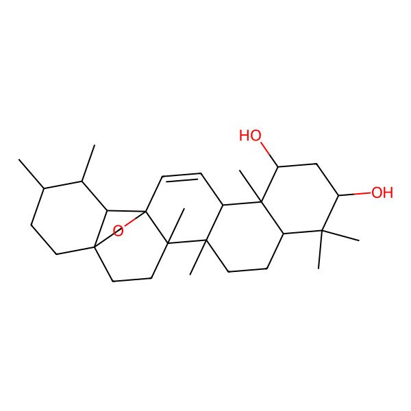 2D Structure of (1S,4S,5R,10S,12R,13S,17S,18R,19S,20R)-4,5,9,9,13,19,20-heptamethyl-24-oxahexacyclo[15.5.2.01,18.04,17.05,14.08,13]tetracos-15-ene-10,12-diol