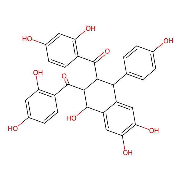 2D Structure of [3-(2,4-Dihydroxybenzoyl)-4,6,7-trihydroxy-1-(4-hydroxyphenyl)-1,2,3,4-tetrahydronaphthalen-2-yl]-(2,4-dihydroxyphenyl)methanone