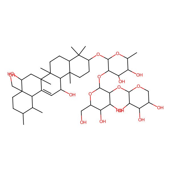 2D Structure of (2S,3R,4S,5R)-2-[(2S,3R,4S,5S,6R)-2-[(2R,3R,4S,5R,6R)-2-[[(3S,4aR,6aR,6bS,8R,8aS,11R,12S,12aS,14S,14aR,14bS)-8,14-dihydroxy-8a-(hydroxymethyl)-4,4,6a,6b,11,12,14b-heptamethyl-2,3,4a,5,6,7,8,9,10,11,12,12a,14,14a-tetradecahydro-1H-picen-3-yl]oxy]-4,5-dihydroxy-6-methyloxan-3-yl]oxy-4,5-dihydroxy-6-(hydroxymethyl)oxan-3-yl]oxyoxane-3,4,5-triol