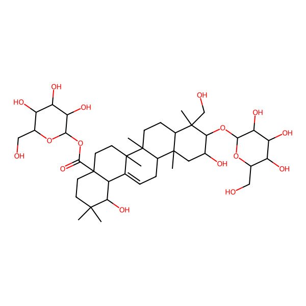 2D Structure of [3,4,5-Trihydroxy-6-(hydroxymethyl)oxan-2-yl] 1,11-dihydroxy-9-(hydroxymethyl)-2,2,6a,6b,9,12a-hexamethyl-10-[3,4,5-trihydroxy-6-(hydroxymethyl)oxan-2-yl]oxy-1,3,4,5,6,6a,7,8,8a,10,11,12,13,14b-tetradecahydropicene-4a-carboxylate