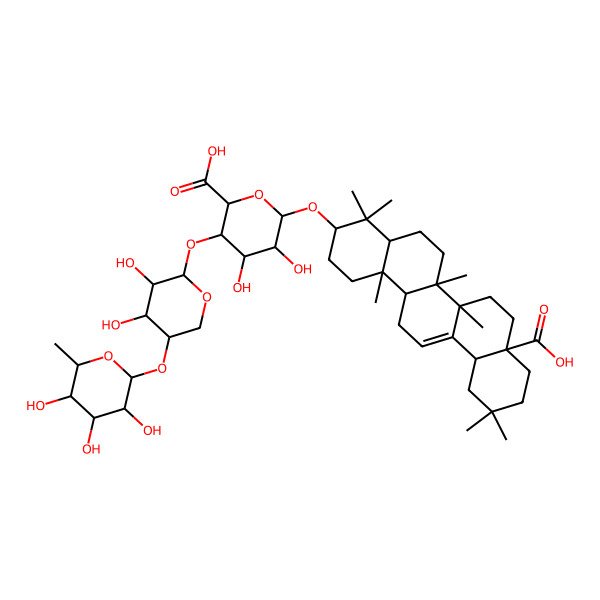 2D Structure of (2S,3S,4R,5R,6R)-6-[[(3S,4aR,6aR,6bS,8aS,12aR,14aR,14bR)-8a-carboxy-4,4,6a,6b,11,11,14b-heptamethyl-1,2,3,4a,5,6,7,8,9,10,12,12a,14,14a-tetradecahydropicen-3-yl]oxy]-3-[(2S,3R,4R,5R)-3,4-dihydroxy-5-[(2S,3R,4R,5R,6S)-3,4,5-trihydroxy-6-methyloxan-2-yl]oxyoxan-2-yl]oxy-4,5-dihydroxyoxane-2-carboxylic acid