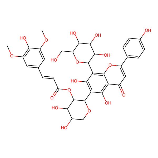2D Structure of [(2S,3R,4S,5S)-2-[5,7-dihydroxy-2-(4-hydroxyphenyl)-4-oxo-8-[(2S,3R,4R,5R,6R)-3,4,5-trihydroxy-6-(hydroxymethyl)oxan-2-yl]chromen-6-yl]-4,5-dihydroxyoxan-3-yl] (E)-3-(4-hydroxy-3,5-dimethoxyphenyl)prop-2-enoate