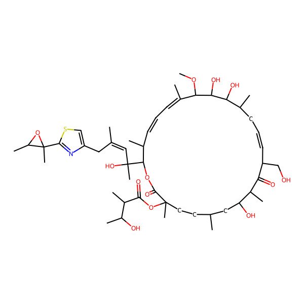 2D Structure of [(12Z,19E,21E)-24-[(Z)-5-[2-(2,3-dimethyloxiran-2-yl)-1,3-thiazol-4-yl]-2-hydroxy-4-methylpent-3-en-2-yl]-8,16,17-trihydroxy-11-(hydroxymethyl)-18-methoxy-3,6,9,15,19,23-hexamethyl-2,10-dioxo-1-oxacyclotetracosa-12,19,21-trien-3-yl] 3-hydroxy-2-methylbutanoate