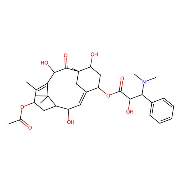 2D Structure of (13-Acetyloxy-2,7,10-trihydroxy-8,12,15,15-tetramethyl-9-oxo-5-tricyclo[9.3.1.14,8]hexadeca-3,11-dienyl) 3-(dimethylamino)-2-hydroxy-3-phenylpropanoate
