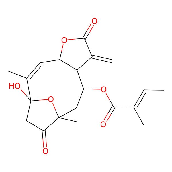 2D Structure of [(1S,2Z,4R,8R,9R,11R)-1-hydroxy-2,11-dimethyl-7-methylidene-6,12-dioxo-5,14-dioxatricyclo[9.2.1.04,8]tetradec-2-en-9-yl] (Z)-2-methylbut-2-enoate