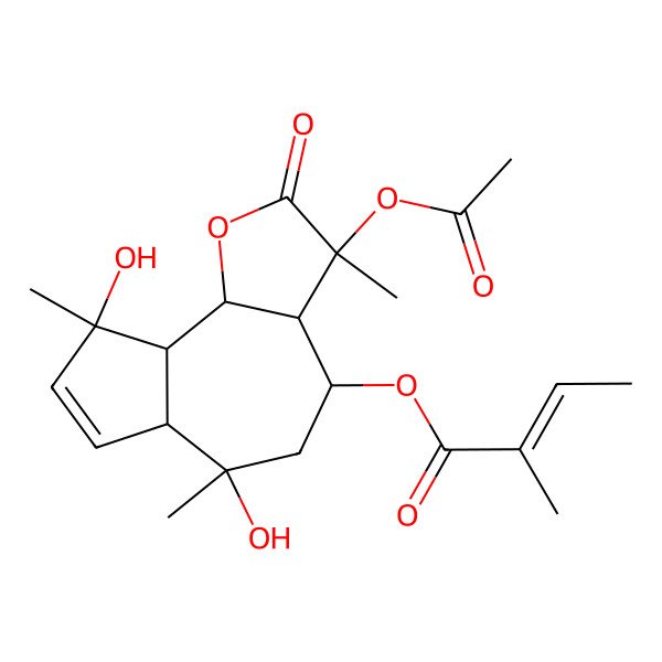 2D Structure of [(3S,3aR,4S,6S,6aS,9S,9aR,9bS)-3-acetyloxy-6,9-dihydroxy-3,6,9-trimethyl-2-oxo-3a,4,5,6a,9a,9b-hexahydroazuleno[4,5-b]furan-4-yl] (E)-2-methylbut-2-enoate