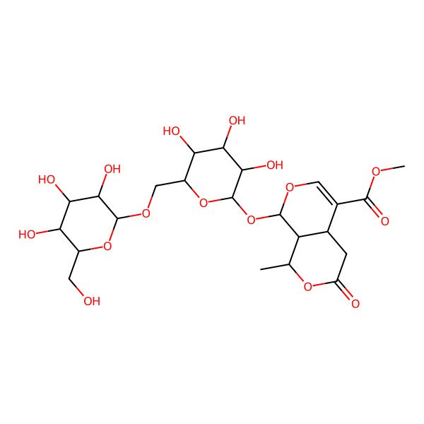 2D Structure of methyl (1R,4aS,8S,8aS)-1-methyl-3-oxo-8-[(2S,3R,4S,5S,6R)-3,4,5-trihydroxy-6-[[(2R,3R,4S,5S,6R)-3,4,5-trihydroxy-6-(hydroxymethyl)oxan-2-yl]oxymethyl]oxan-2-yl]oxy-4,4a,8,8a-tetrahydro-1H-pyrano[3,4-c]pyran-5-carboxylate
