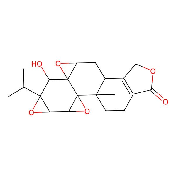 2D Structure of 8-Hydroxy-1-methyl-7-propan-2-yl-3,6,10,16-tetraoxaheptacyclo[11.7.0.02,4.02,9.05,7.09,11.014,18]icos-14(18)-en-17-one