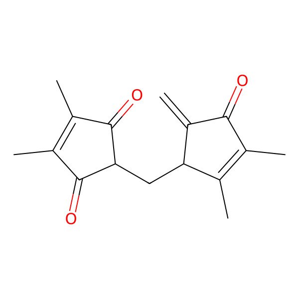 2D Structure of 2-[(2,3-Dimethyl-5-methylidene-4-oxocyclopent-2-en-1-yl)methyl]-4,5-dimethylcyclopent-4-ene-1,3-dione