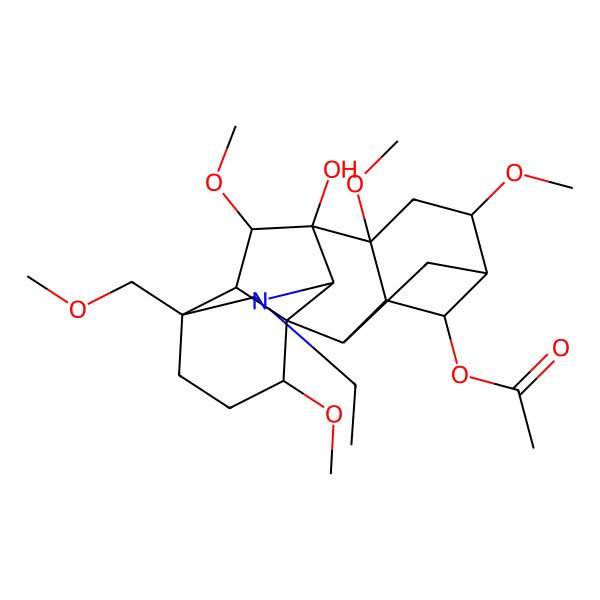 2D Structure of [11-Ethyl-9-hydroxy-6,8,16,18-tetramethoxy-13-(methoxymethyl)-11-azahexacyclo[7.7.2.12,5.01,10.03,8.013,17]nonadecan-4-yl] acetate