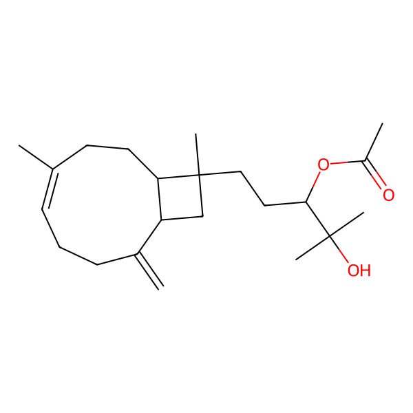 2D Structure of [1-(6,10-Dimethyl-2-methylidene-10-bicyclo[7.2.0]undec-5-enyl)-4-hydroxy-4-methylpentan-3-yl] acetate