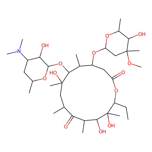 2D Structure of 6-[4-(Dimethylamino)-3-hydroxy-6-methyloxan-2-yl]oxy-14-ethyl-7,12,13-trihydroxy-4-(5-hydroxy-4-methoxy-4,6-dimethyloxan-2-yl)oxy-5,7,9,11,13-pentamethyl-oxacyclotetradecane-2,10-dione