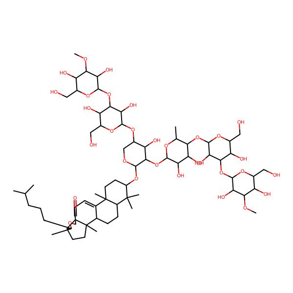 2D Structure of (1S,2S,5S,6S,9S,13S,16S,18R)-16-[(2S,3R,4S,5R)-5-[(2S,3R,4S,5R,6R)-4-[(2S,3R,4S,5R,6R)-3,5-dihydroxy-6-(hydroxymethyl)-4-methoxyoxan-2-yl]oxy-3,5-dihydroxy-6-(hydroxymethyl)oxan-2-yl]oxy-3-[(2S,3R,4R,5S,6R)-5-[(2S,3R,4S,5R,6R)-4-[(2S,3R,4S,5R,6R)-3,5-dihydroxy-6-(hydroxymethyl)-4-methoxyoxan-2-yl]oxy-3,5-dihydroxy-6-(hydroxymethyl)oxan-2-yl]oxy-3,4-dihydroxy-6-methyloxan-2-yl]oxy-4-hydroxyoxan-2-yl]oxy-2,6,13,17,17-pentamethyl-6-(4-methylpentyl)-7-oxapentacyclo[10.8.0.02,9.05,9.013,18]icos-11-en-8-one