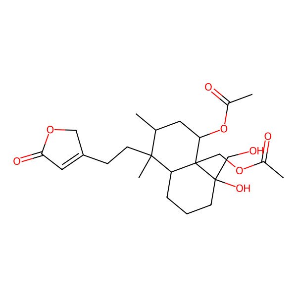 2D Structure of [4-(Acetyloxy)-5-hydroxy-5-(hydroxymethyl)-1,2-dimethyl-1-[2-(5-oxo-2,5-dihydrofuran-3-yl)ethyl]octahydronaphthalen-4a(2H)-yl]methyl acetate