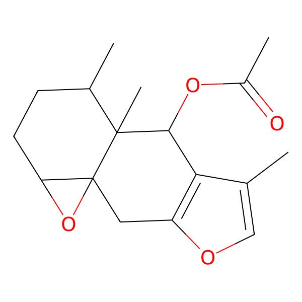 2D Structure of 3H-Oxireno[8,8a]naphtho[2,3-b]furan-5-ol, 1a,2,4,4a,5,9-hexahydro-4,4a,6-trimethyl-, acetate